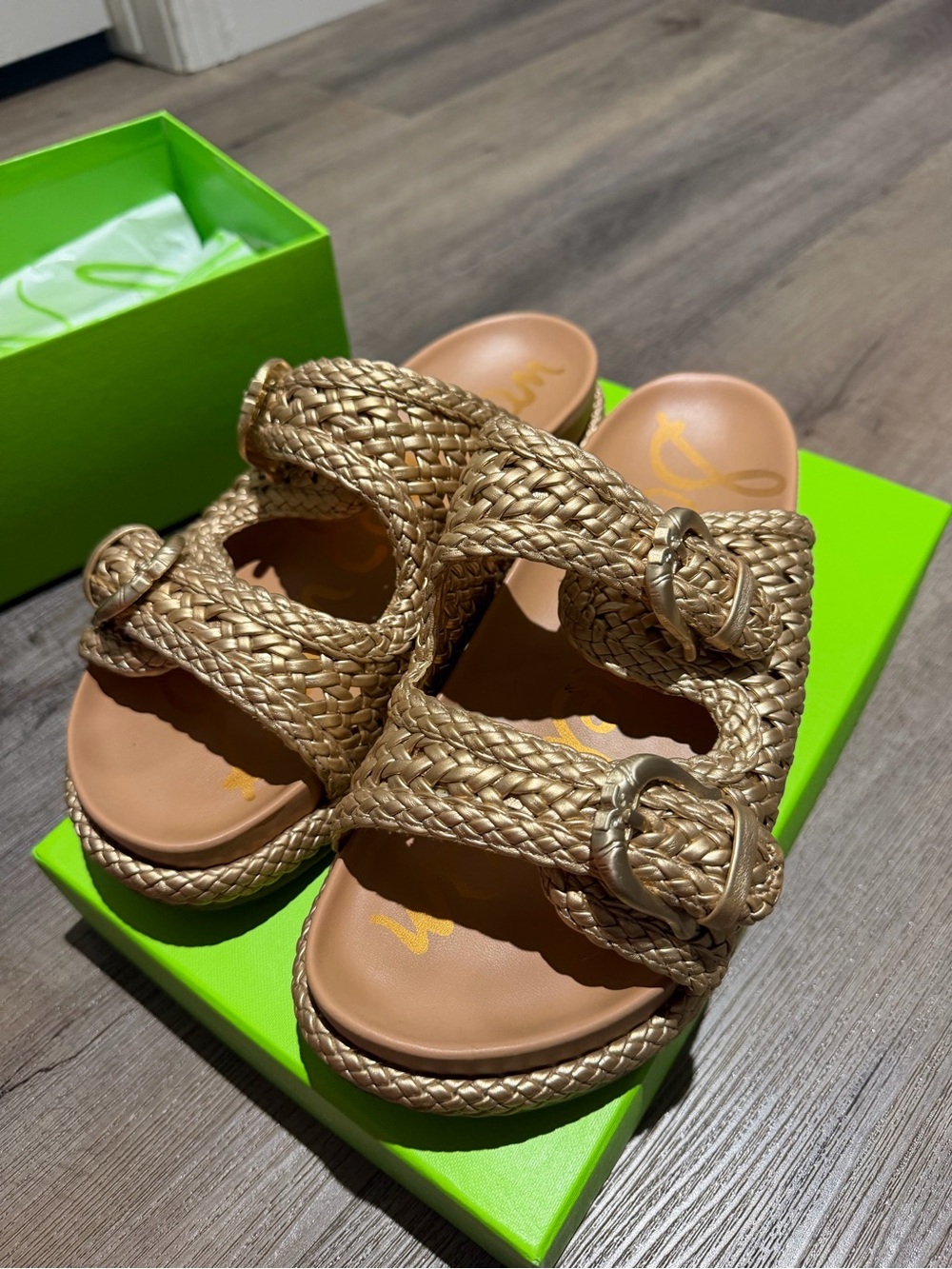 Sam Edelman Braided Metallic Gold Kids Slide Sandals